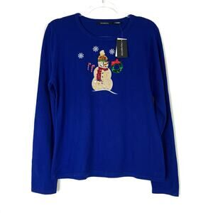 K.B.Collections | Vintage Deadstock Blue Sequin Snowman Sweater NWT Womens Large